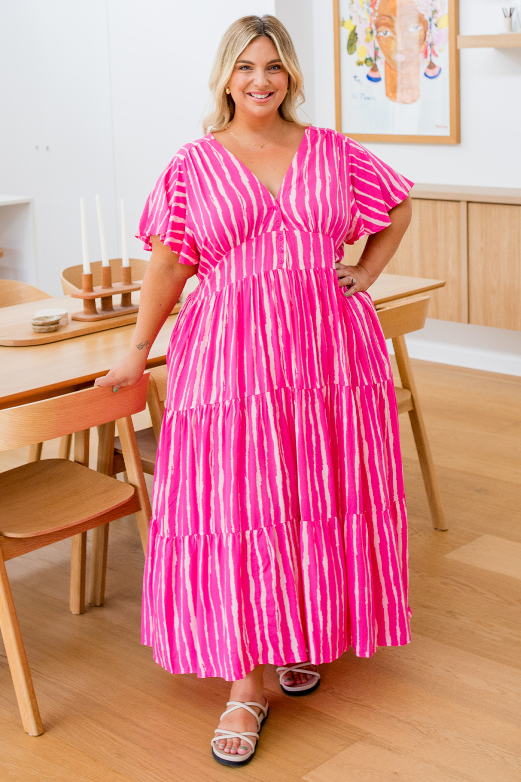 Pink and white striped maxi dress hot sale
