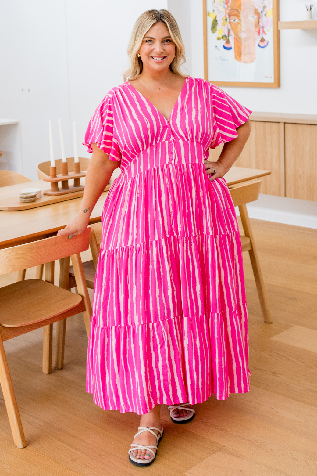 Final Sale Zoe Maxi Dress Pink Power Print