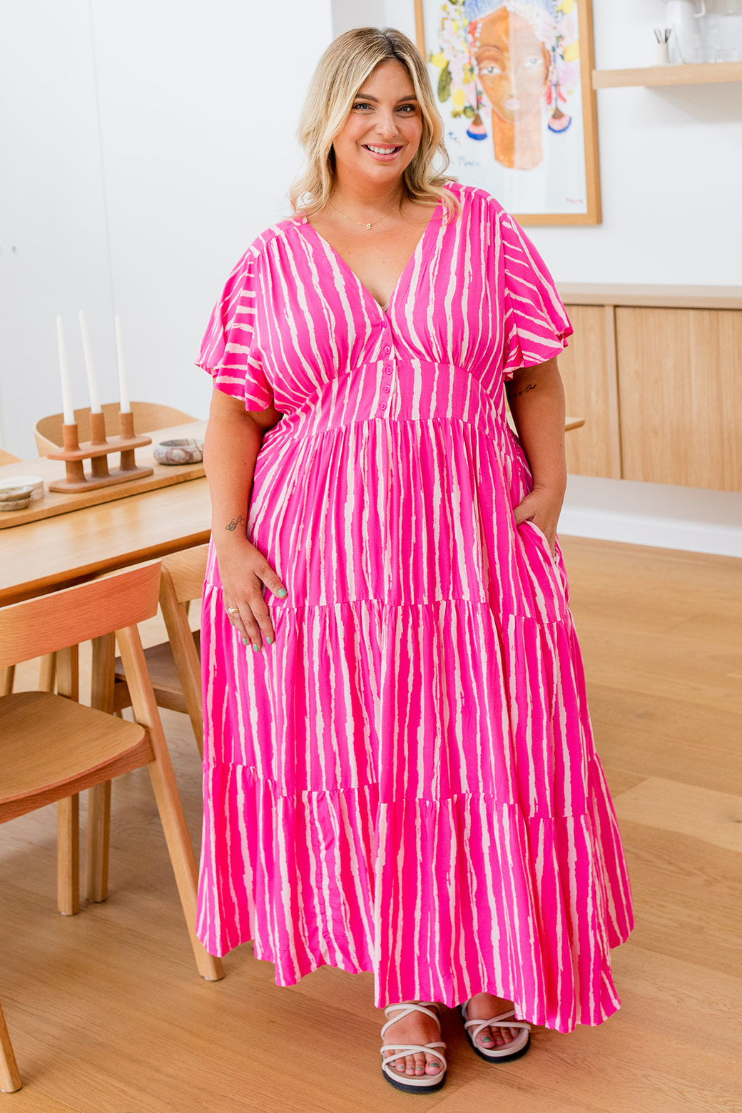 Zoe Maxi Dress Pink Power Print