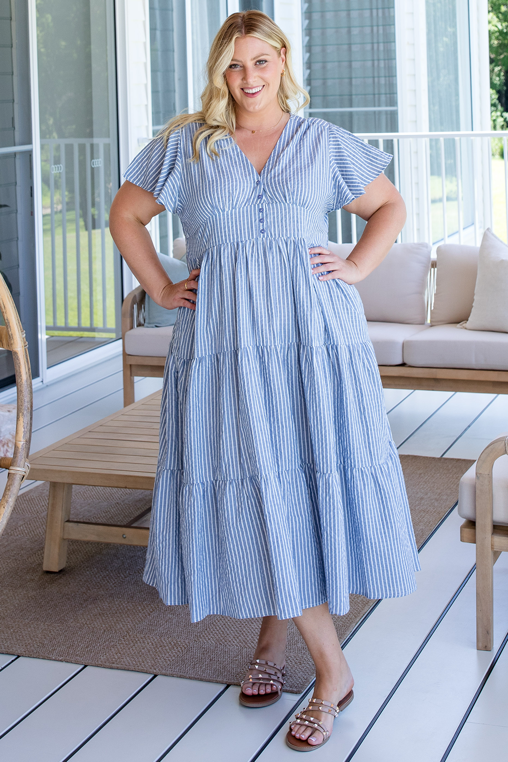 Zoe Maxi Dress Washed Navy Stripe