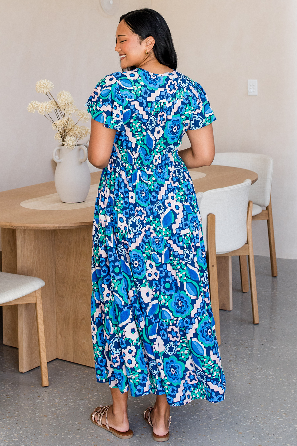 Zoe Tiered Dress Discovery Print Blue Multi