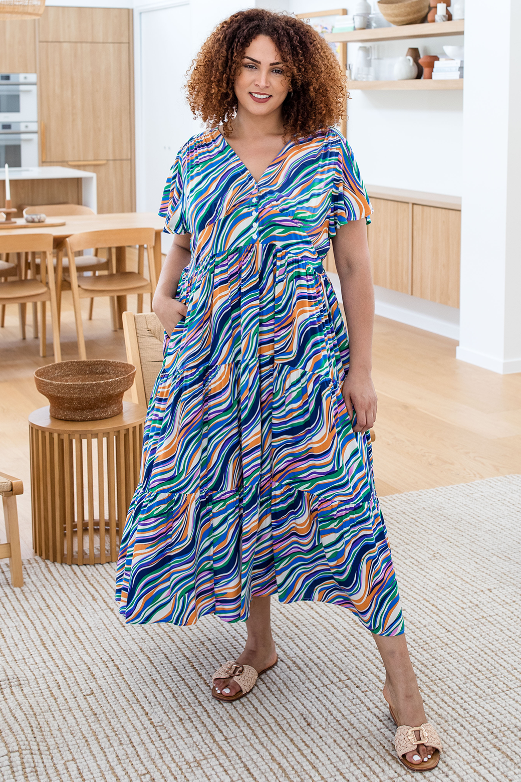 Zoe Tiered Maxi Dress Heatwave Print Blue