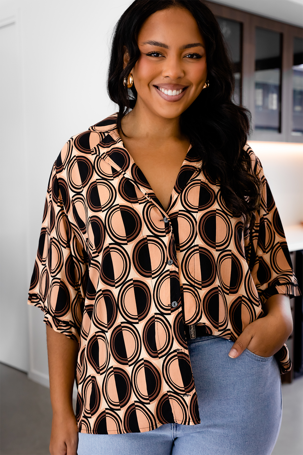 Final Sale | Zora Shirt Casablanca Print Chocolate
