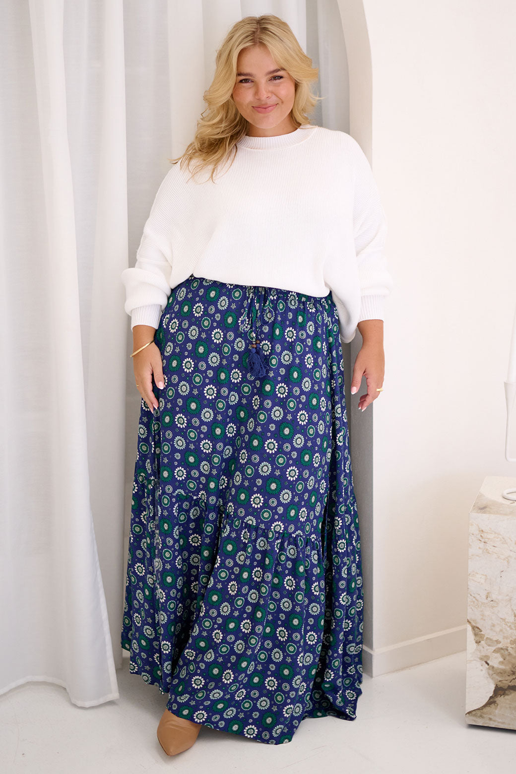 FINAL SALE Alani Maxi Skirt Autumn Floral Print Blue Multi