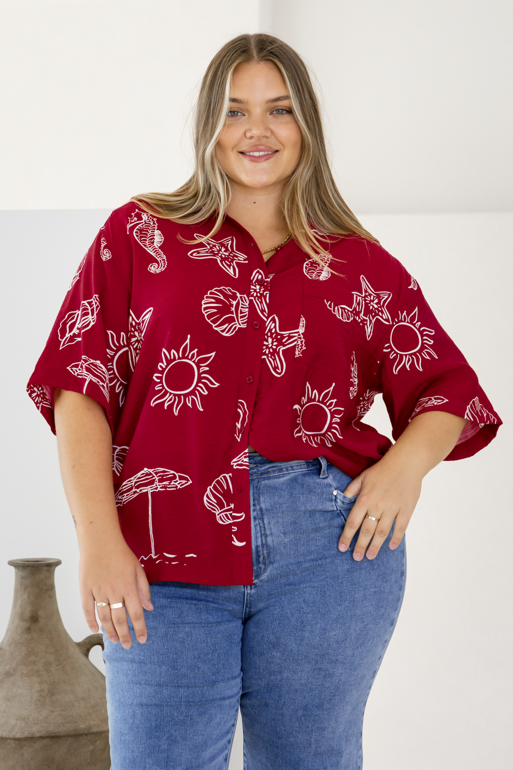 Delta Shirt Oceanside Print Red