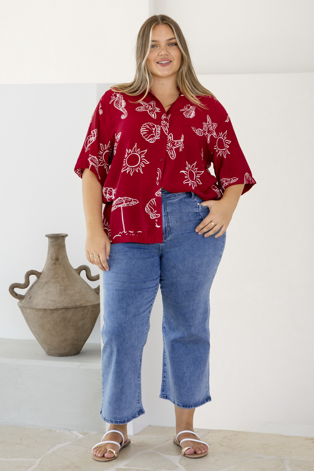 Delta Shirt Oceanside Print Red