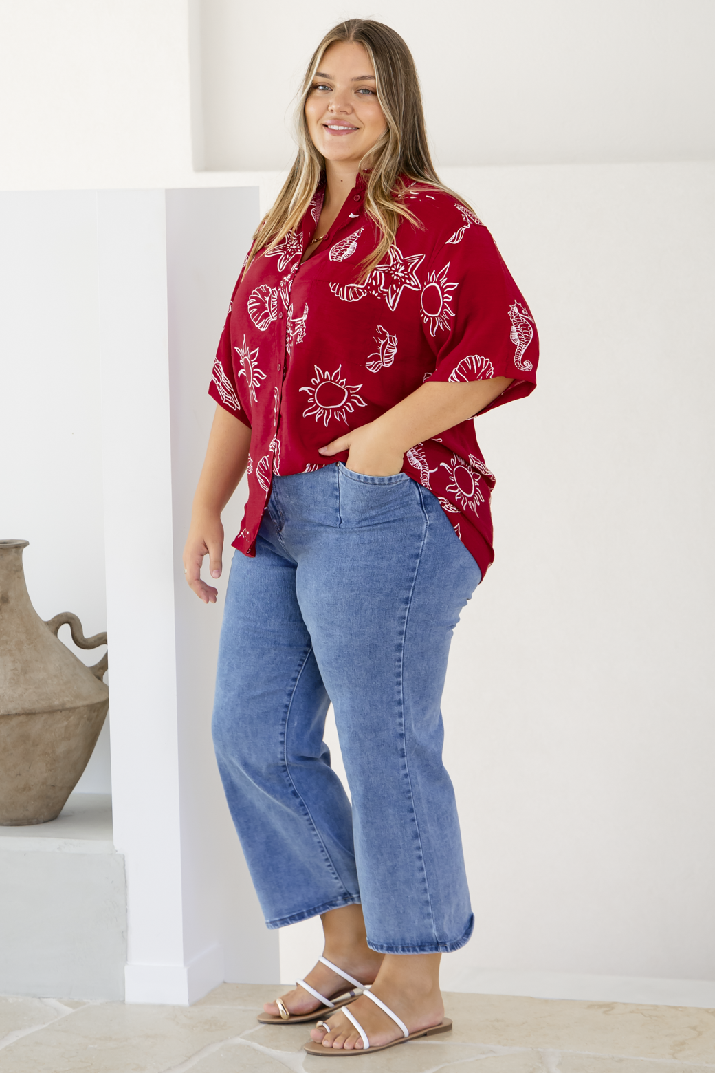 Delta Shirt Oceanside Print Red
