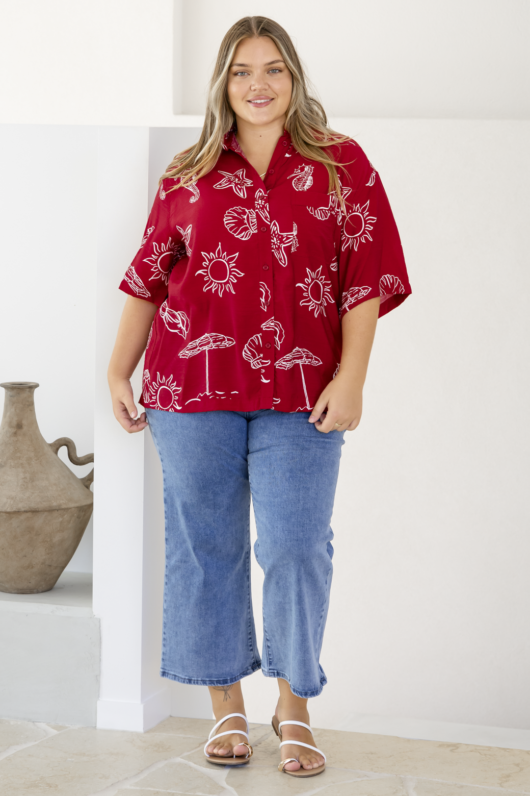 Delta Shirt Oceanside Print Red