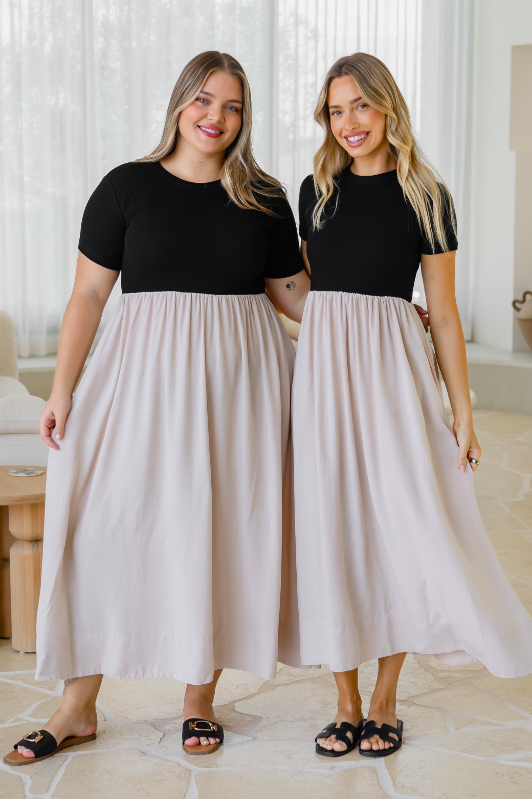 Elka T-shirt Midi Dress Black Beige