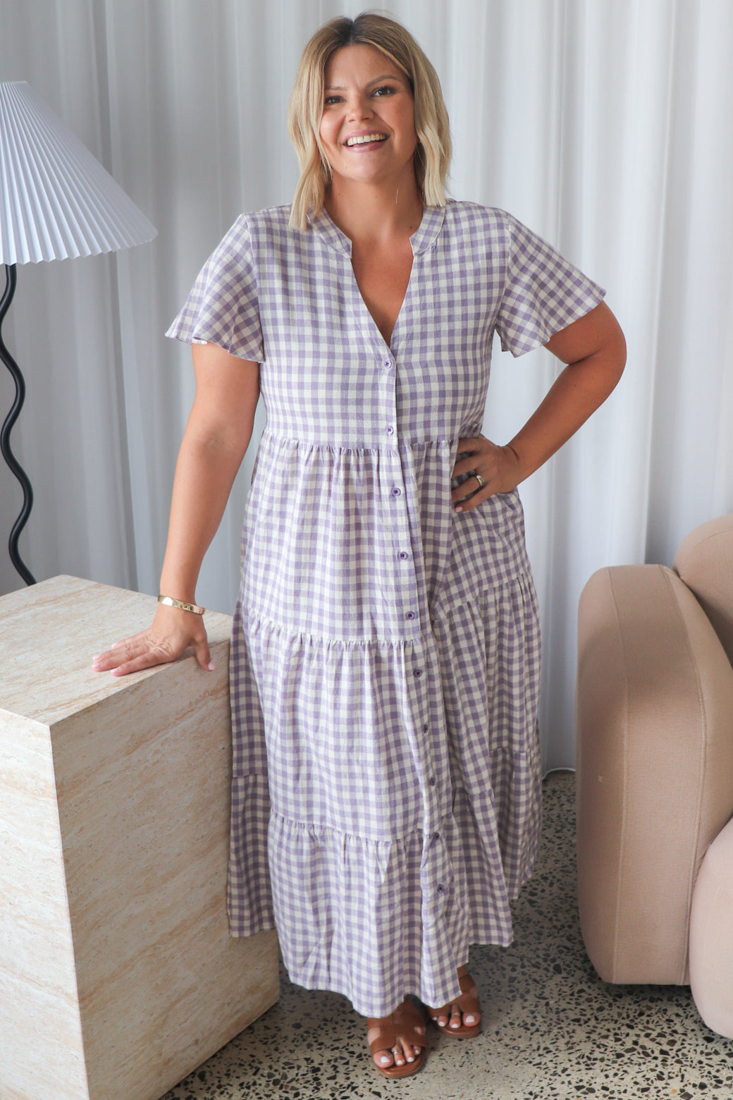 Iris Midi Dress Heather Grape Gingham