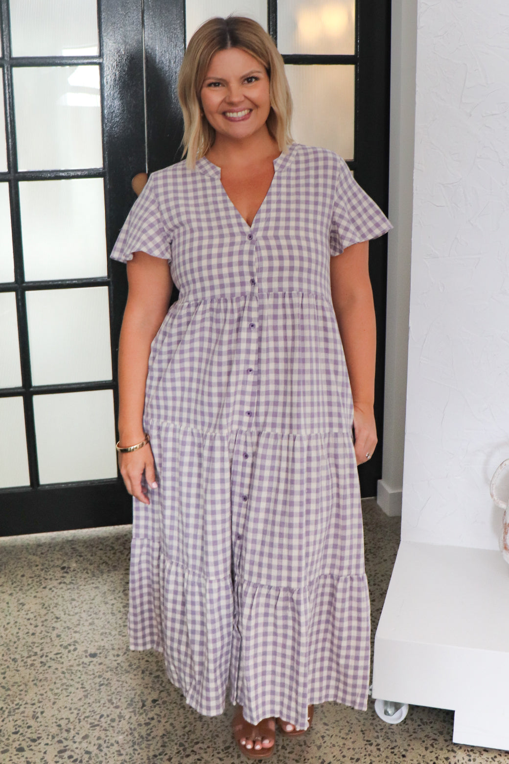 Iris Midi Dress Heather Grape Gingham