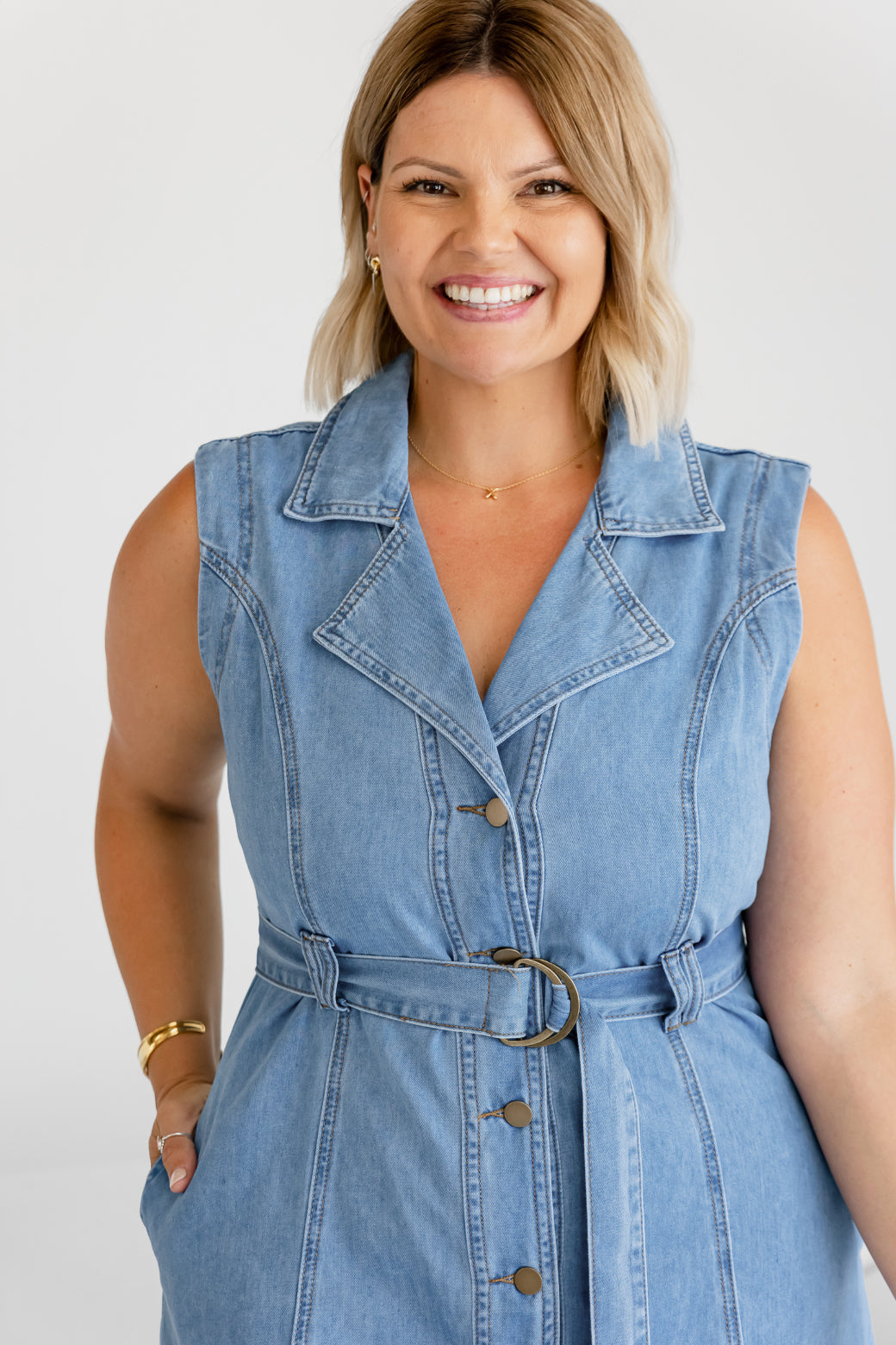 Jessica Denim Midi Dress Washed Indigo