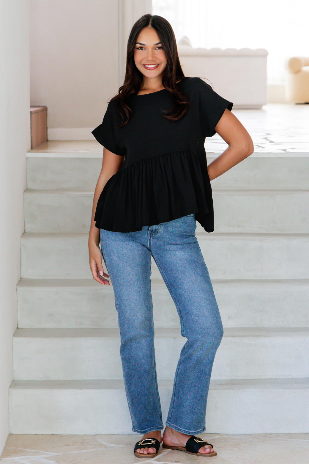 Melinda Relaxed Peplum Top Black