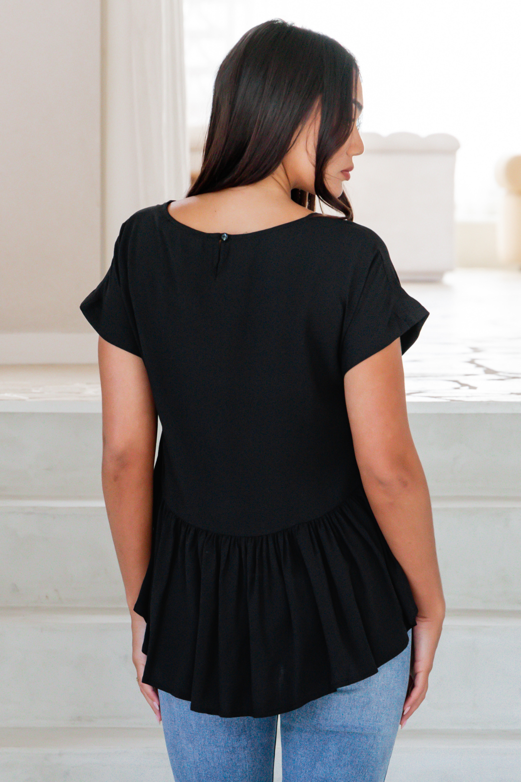 Melinda Relaxed Peplum Top Black