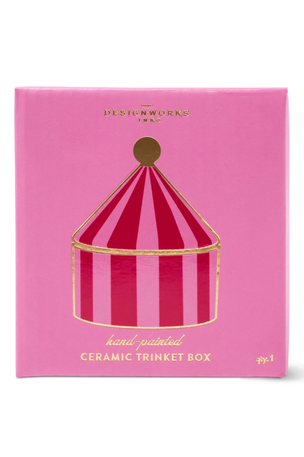Designworks Collective Ceramic Trinket Box Pink & Red Stripe