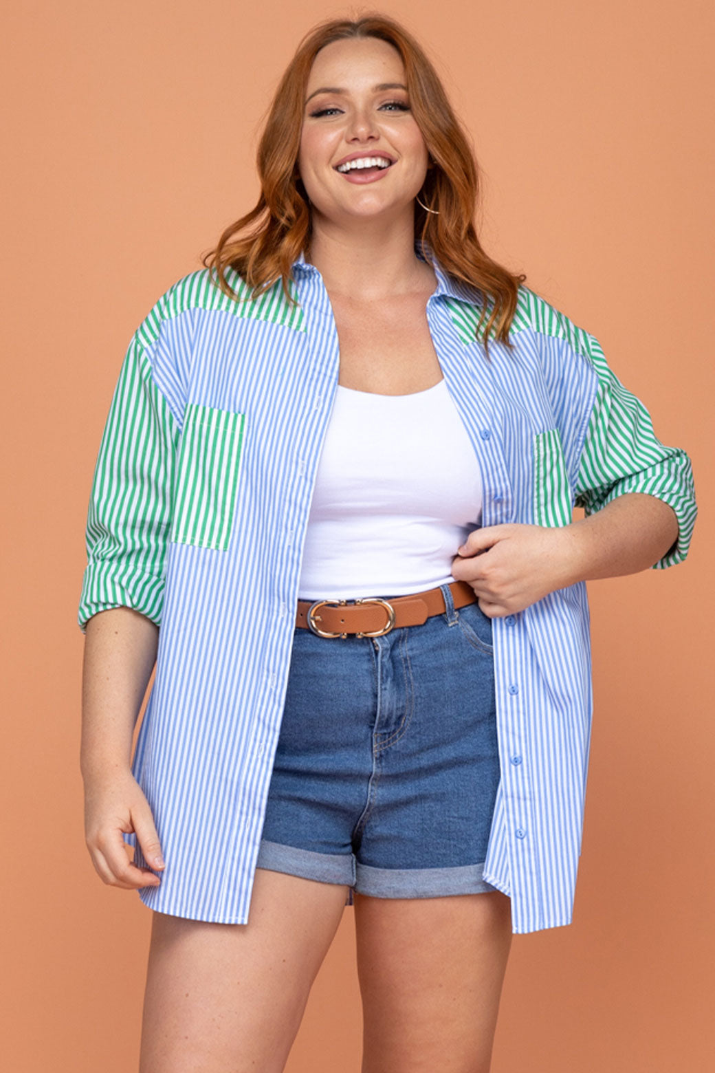 Final Sale | Perry Blouse Blue/Green Stripe