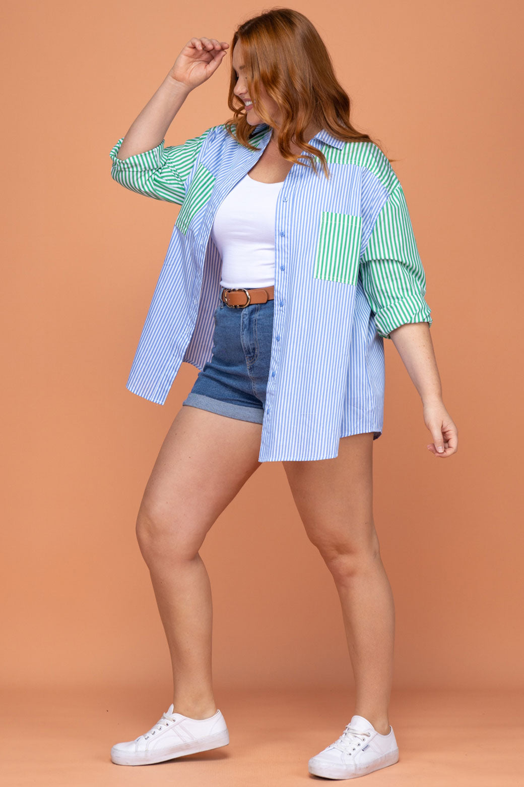 Final Sale | Perry Blouse Blue/Green Stripe
