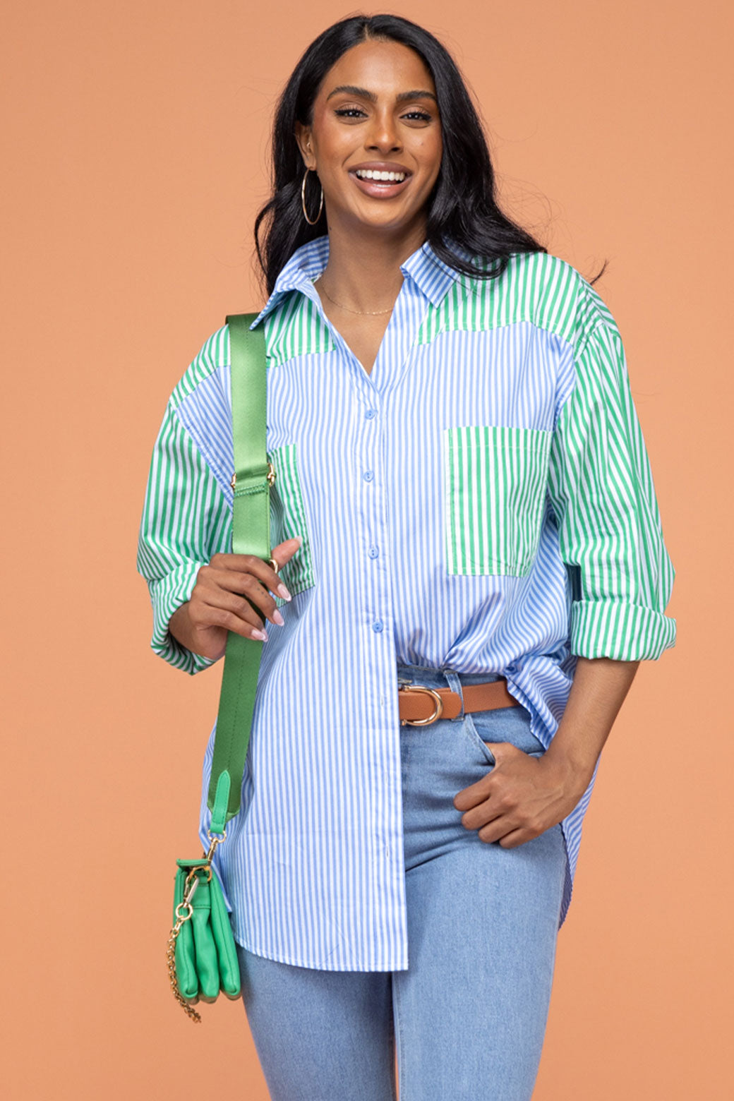 Final Sale | Perry Blouse Blue/Green Stripe