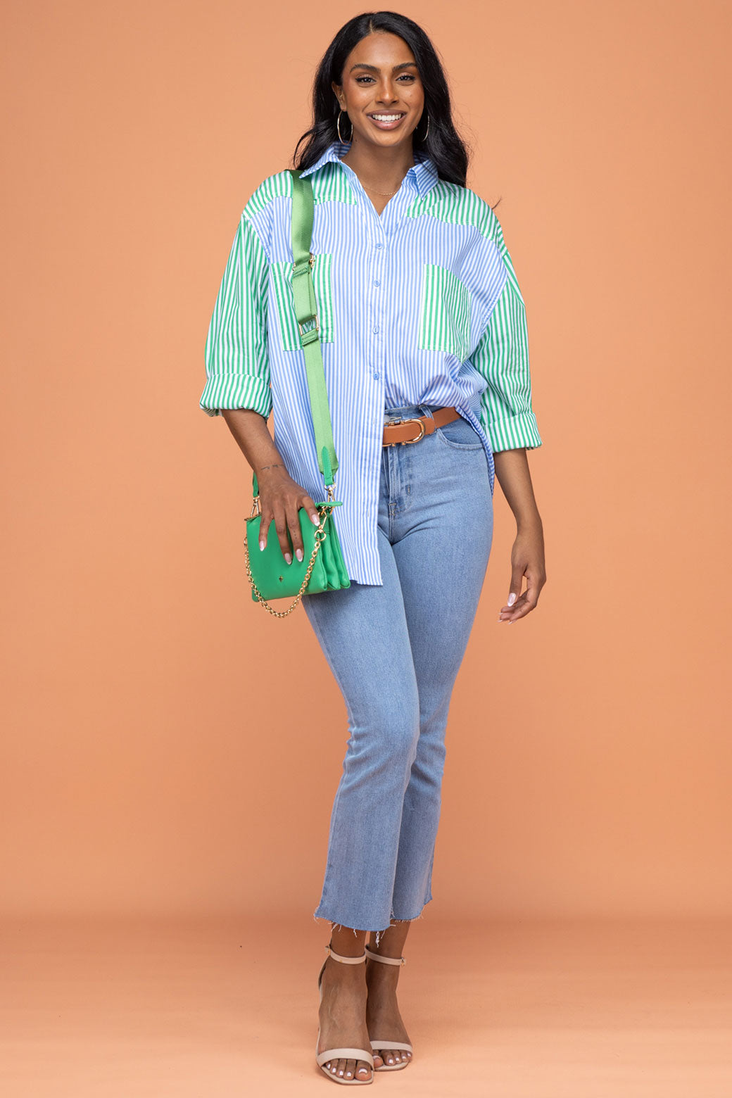 Final Sale | Perry Blouse Blue/Green Stripe