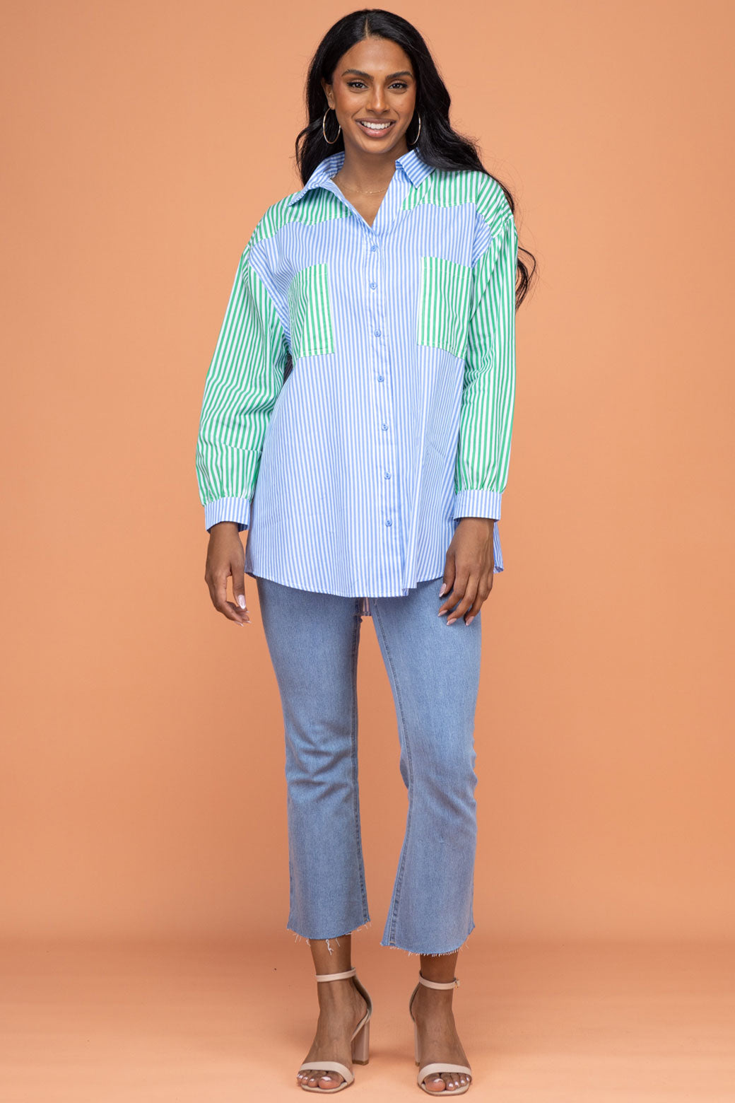 Final Sale | Perry Blouse Blue/Green Stripe
