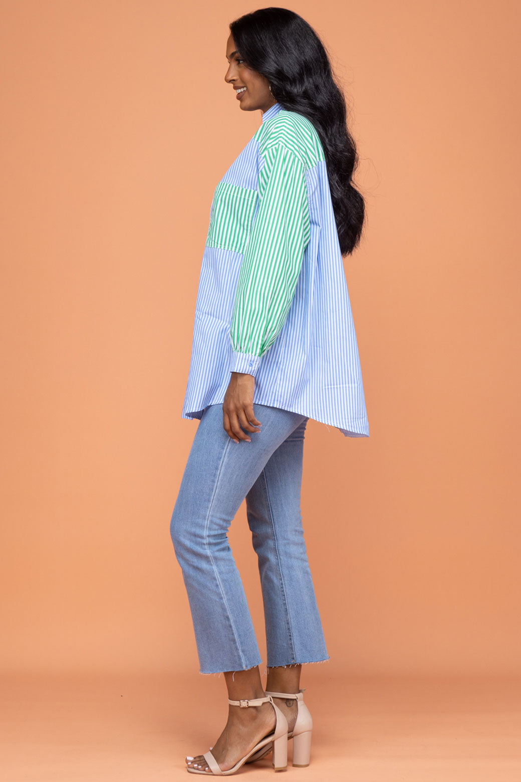 Final Sale | Perry Blouse Blue/Green Stripe