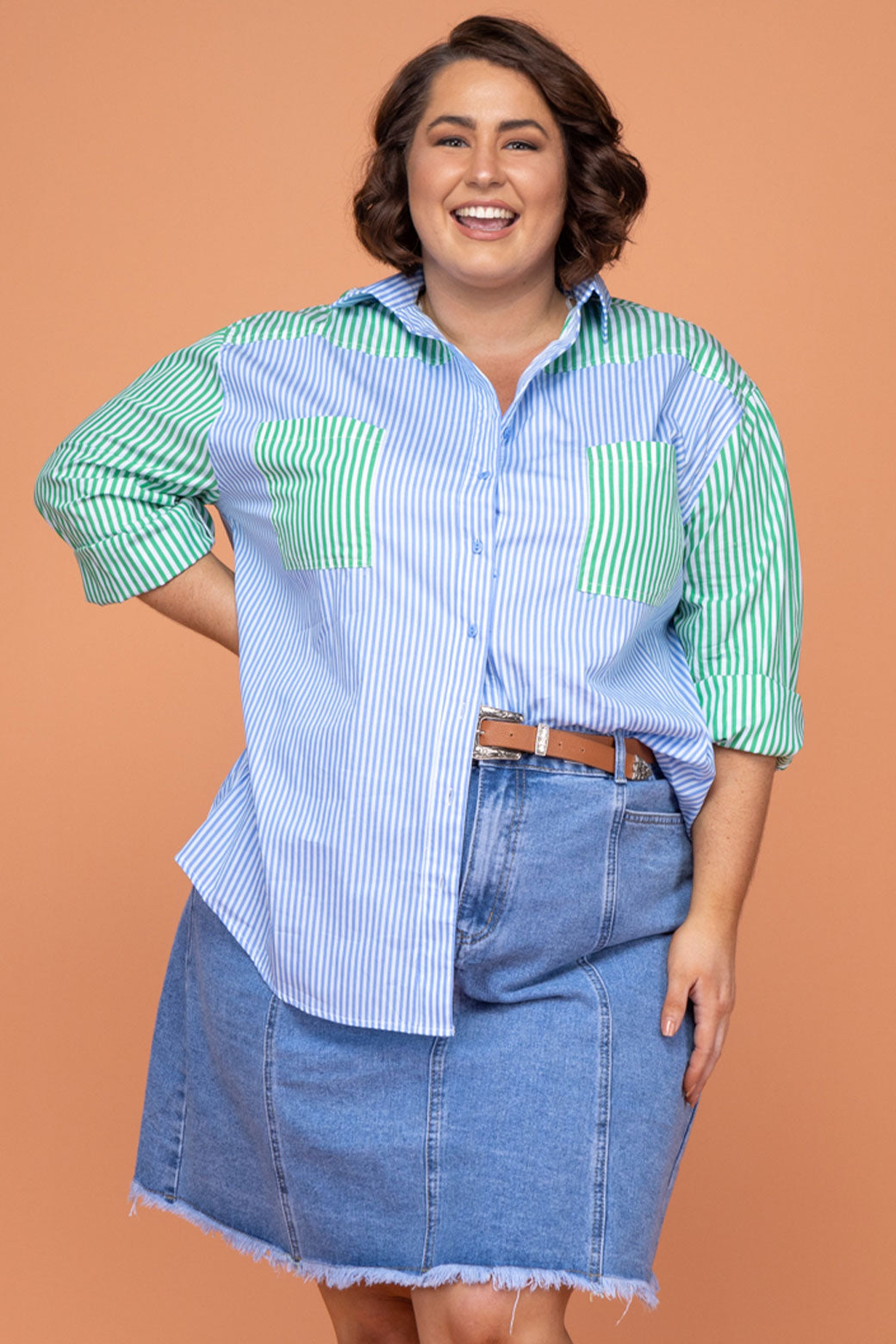 Perry Blouse Blue/Green Stripe