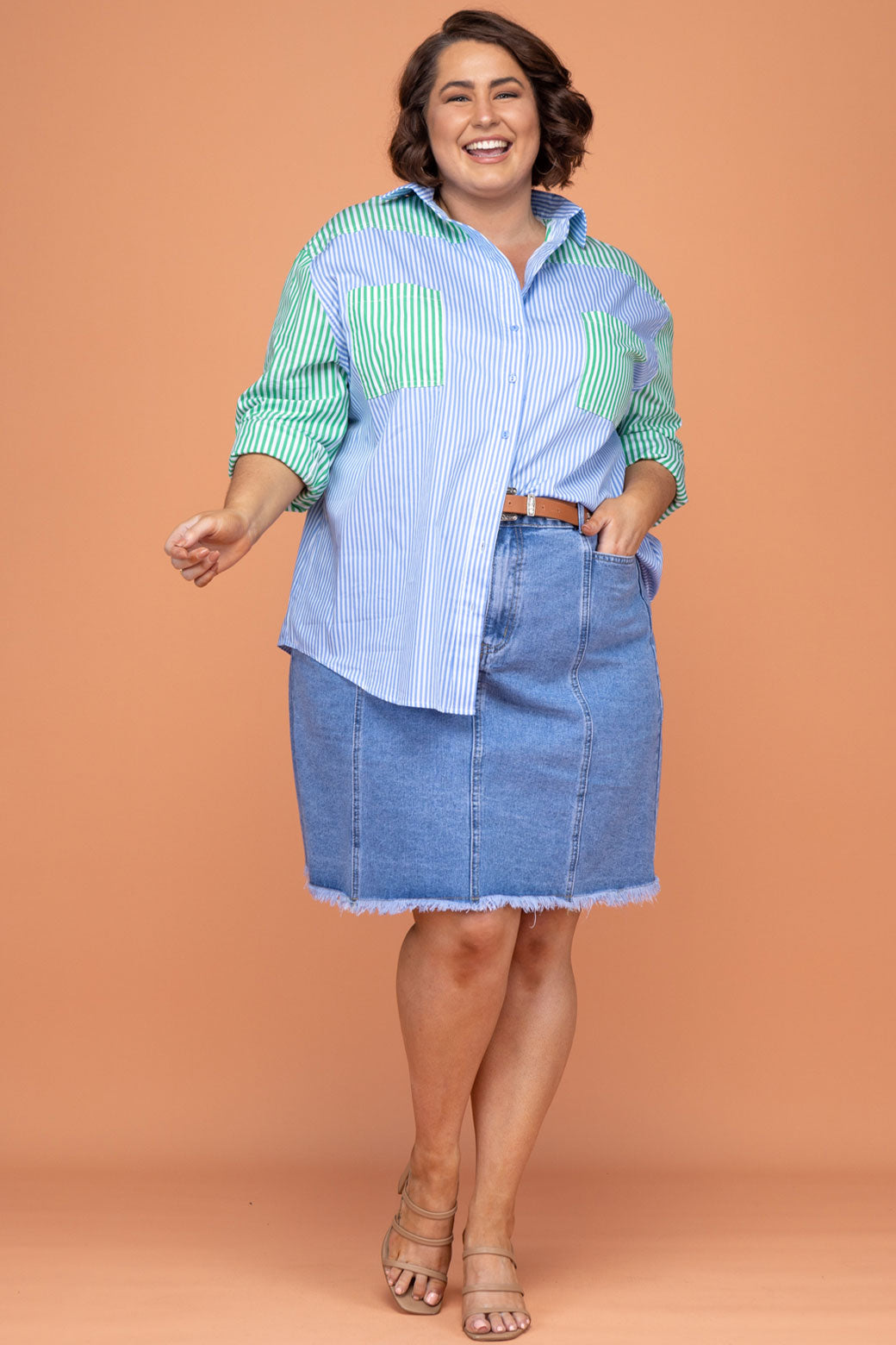 Final Sale | Perry Blouse Blue/Green Stripe