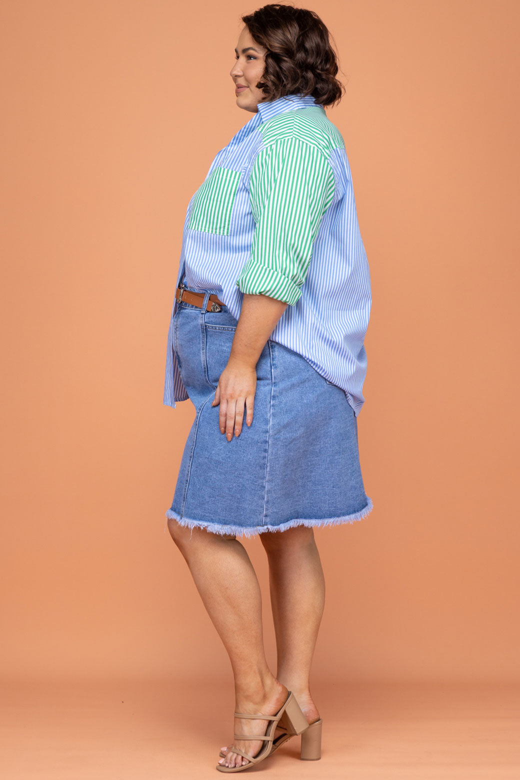 Final Sale | Perry Blouse Blue/Green Stripe