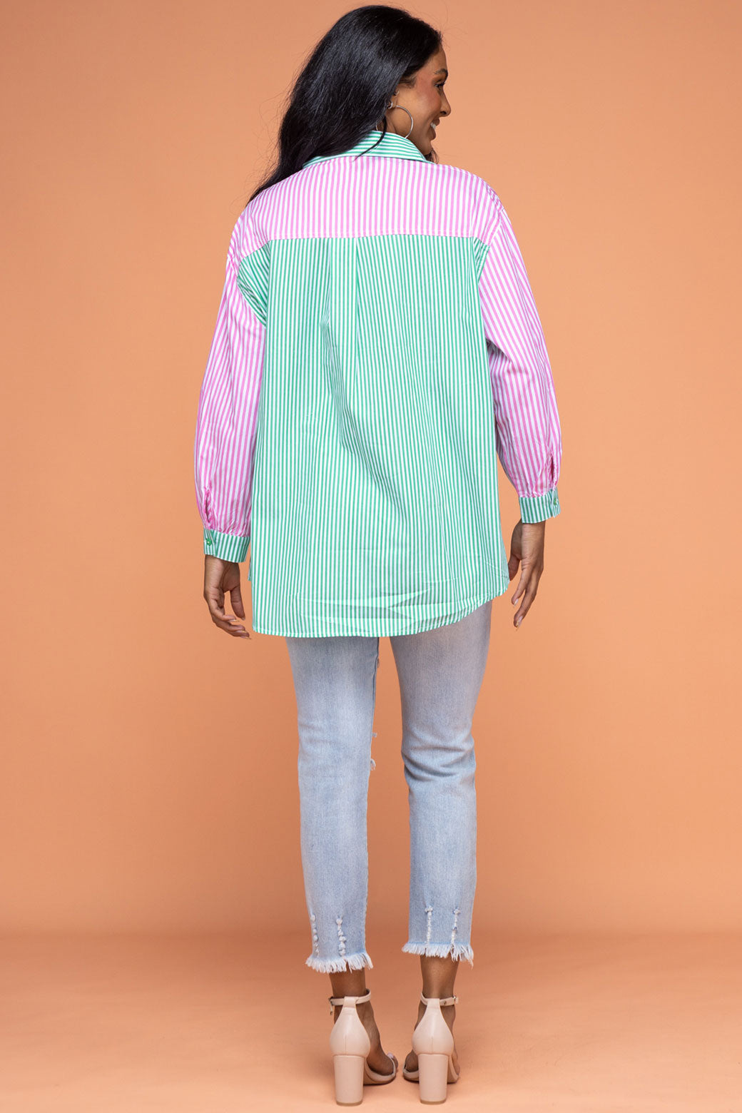 Final Sale | Perry Blouse Green/Pink Stripe