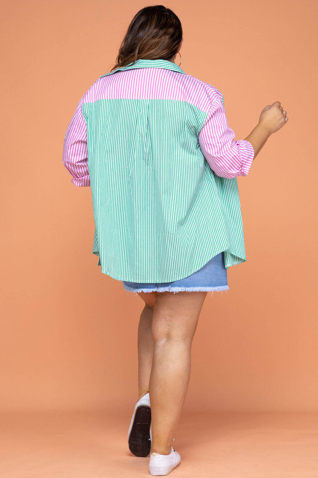 Final Sale | Perry Blouse Green/Pink Stripe