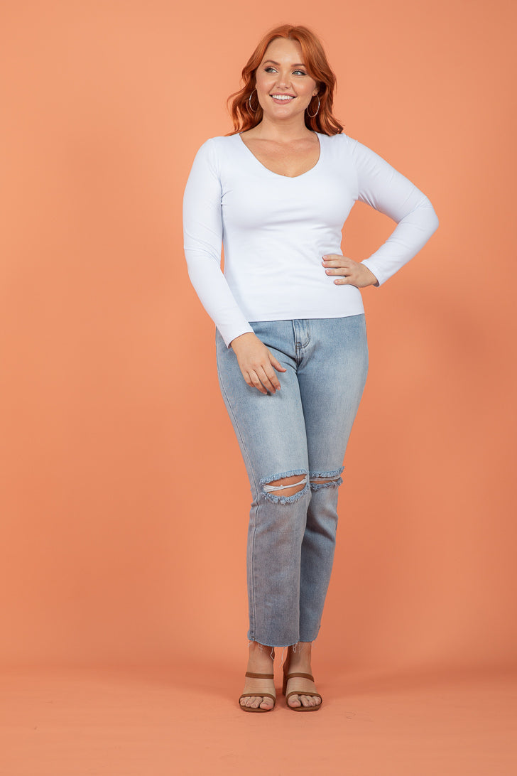 FINAL SALE | Sass Serena Vee Top White