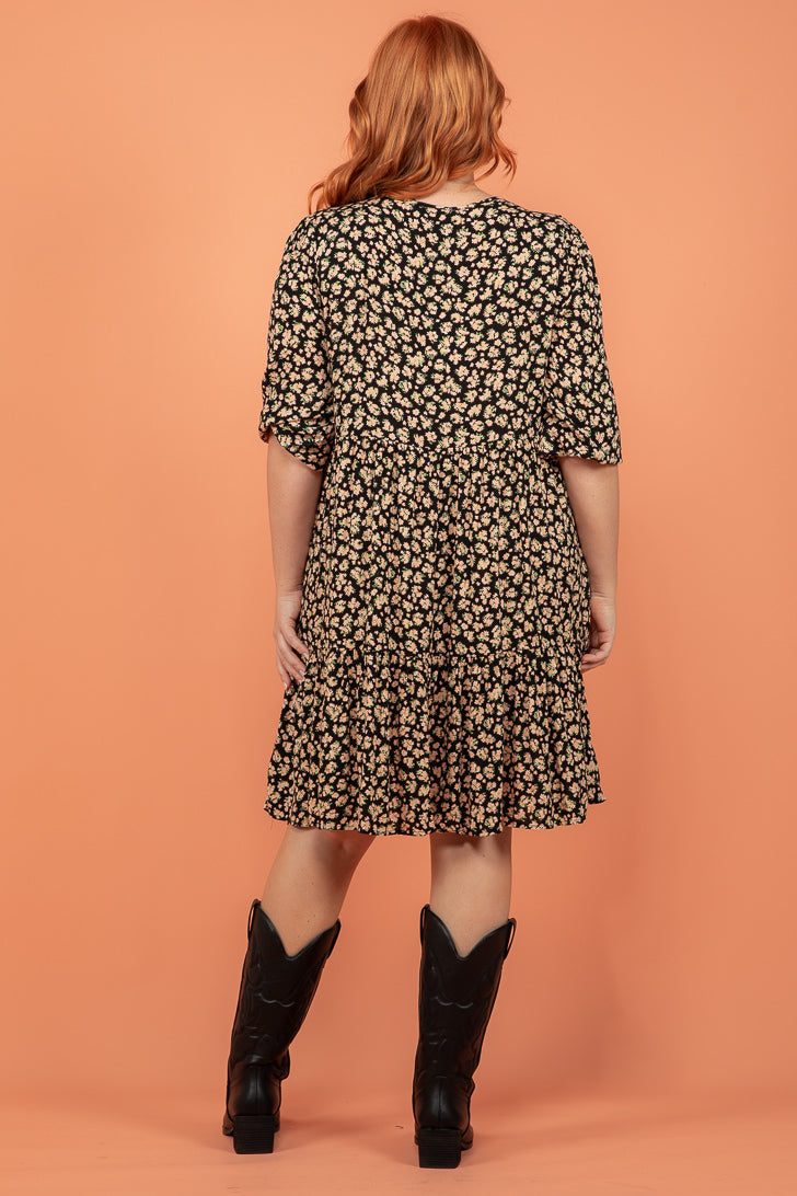 FINAL SALE Sass Tegan Oversized Mini Dress Black Floral Ditsy Print