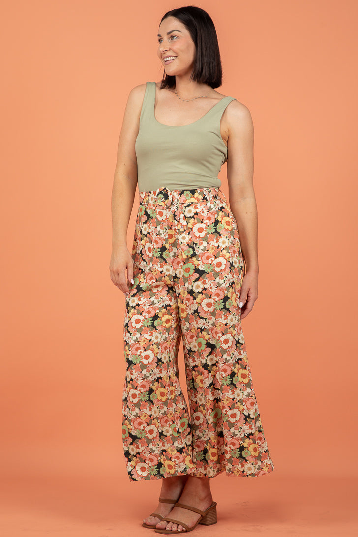 FINAL SALE Sass Valerie Belted Wide Leg Pant Fall Floral Print